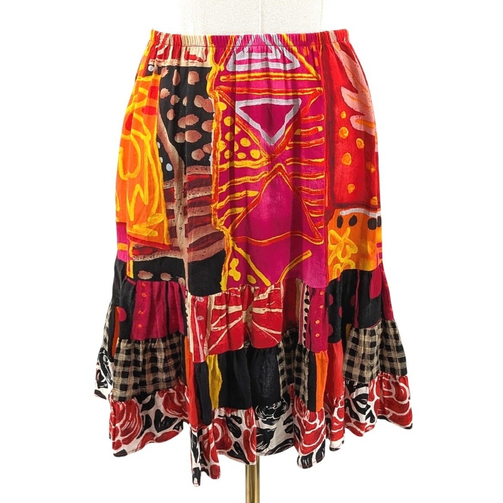 Jams World Skirt Abstract Art Print Rayon Made in Hawaii Tiered Ruffle Small
